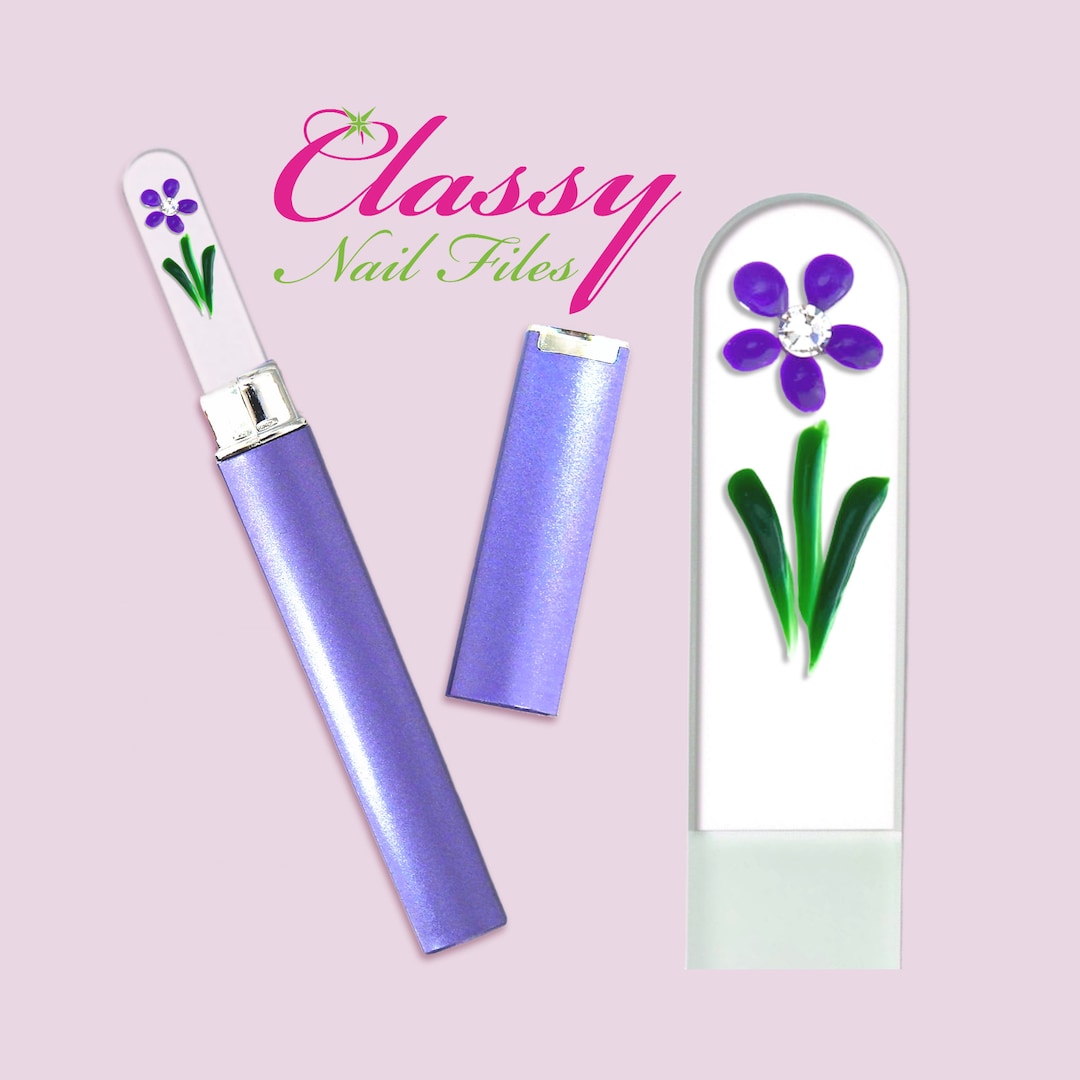 Purple Flower With Swarovski Crystal Clear Quality Crystal Nail File