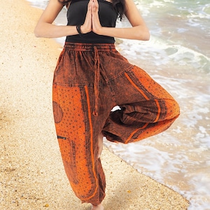 Handmade Casual Boho Cotton Hippie Yoga Pants Size M-L-XL Orange