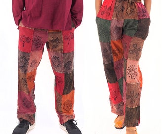 Unisex Cotton Patchwork Pants: Handmade Boho Hippie Style