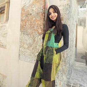 Handmade Green Casual Boho Hippie Cotton Patch Work Pants Overall Jumper Size S-M-L-XL
