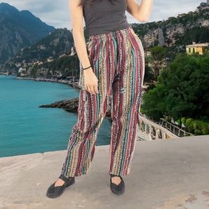 Handmade Casual Boho Hippie Cotton Multi Color Stripe Pants Size S-M-L-XL