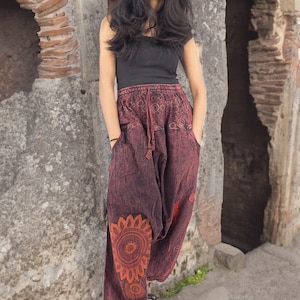 Handmade Casual Harem Boho Hippie Cotton Pants Size M-L-XL Wine Color