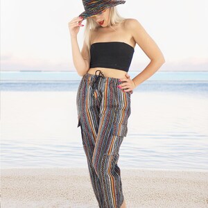 Handmade Casual Boho Hippie Cotton Purple Stripe Pants Multi Color Size S-M-L-XL