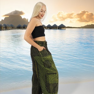 Handmade Casual Boho Cotton Hippie Yoga Pants Size S To XL Green