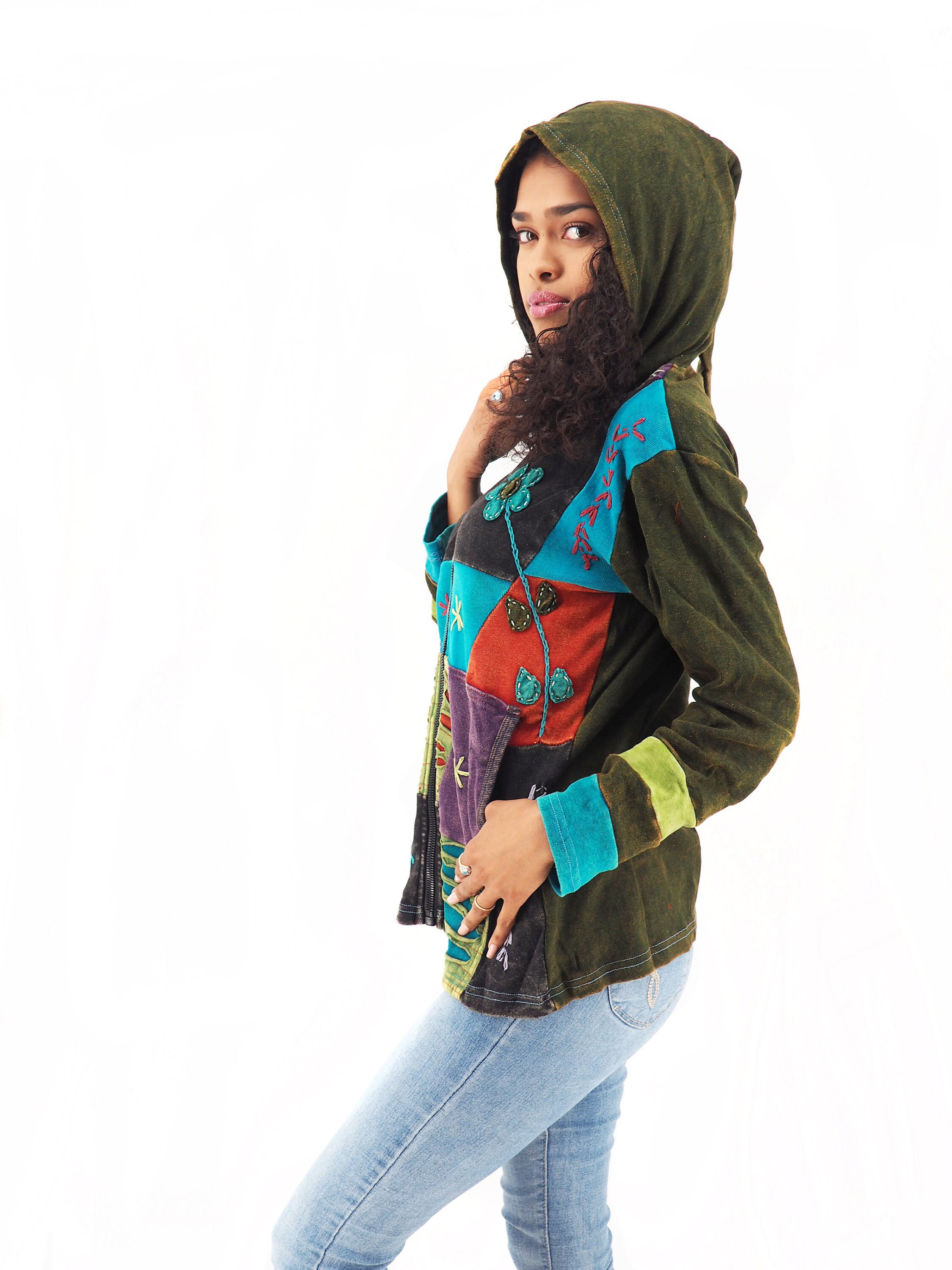 Bohemian Patchwork Print Pattern Women Men Pullover Hoodie