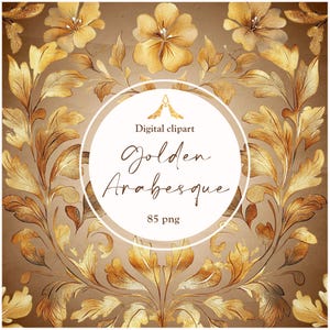 Golden Arabesque Clipart Pack – Festive Holiday Illustrations for Crafts, DIY, Cards & Decor | Instant Download