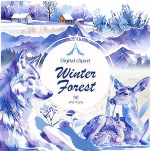 Pacchetto clipart Winter Forest – Illustrazioni festive per artigianato, fai da te, cartoline e decorazioni | Download istantaneo