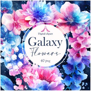 Galaxy Flowers Clipart | Celestial Floral PNG | Cosmic Flower Clip Art | Starry Botanical Illustrations | Digital Download | 40 PNG