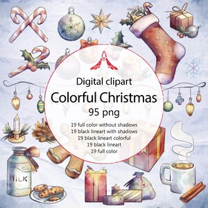 Pacchetto di clipart colorate di Natale - Illustrazioni PNG festive per fai da te, artigianato, cartoline e sublimazione | Download istantaneo"
