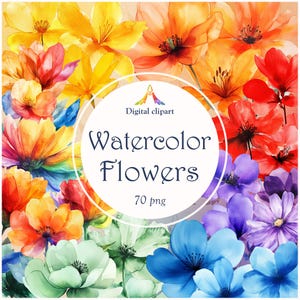 Watercolor Flowers Clipart Pack – Floral PNGs, Boho Botanical Graphics for DIY Invitations, Scrapbooking, Sublimation & Crafts