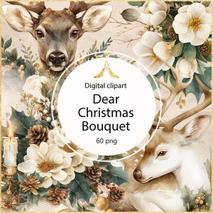 Caro pacote de clipart de buquê de Natal – ilustrações festivas de férias para artesanato, faça você mesmo, cartões e decoração | Download instantâneo