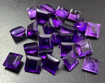 Amatista púrpura natural cuadrada: piedra tallada en facetas (3-15 mm)