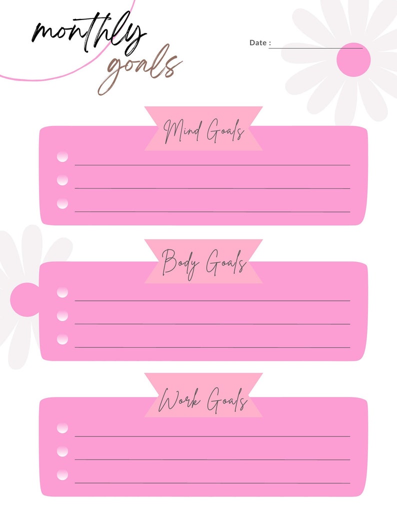 Monthly Goals Printable - Etsy
