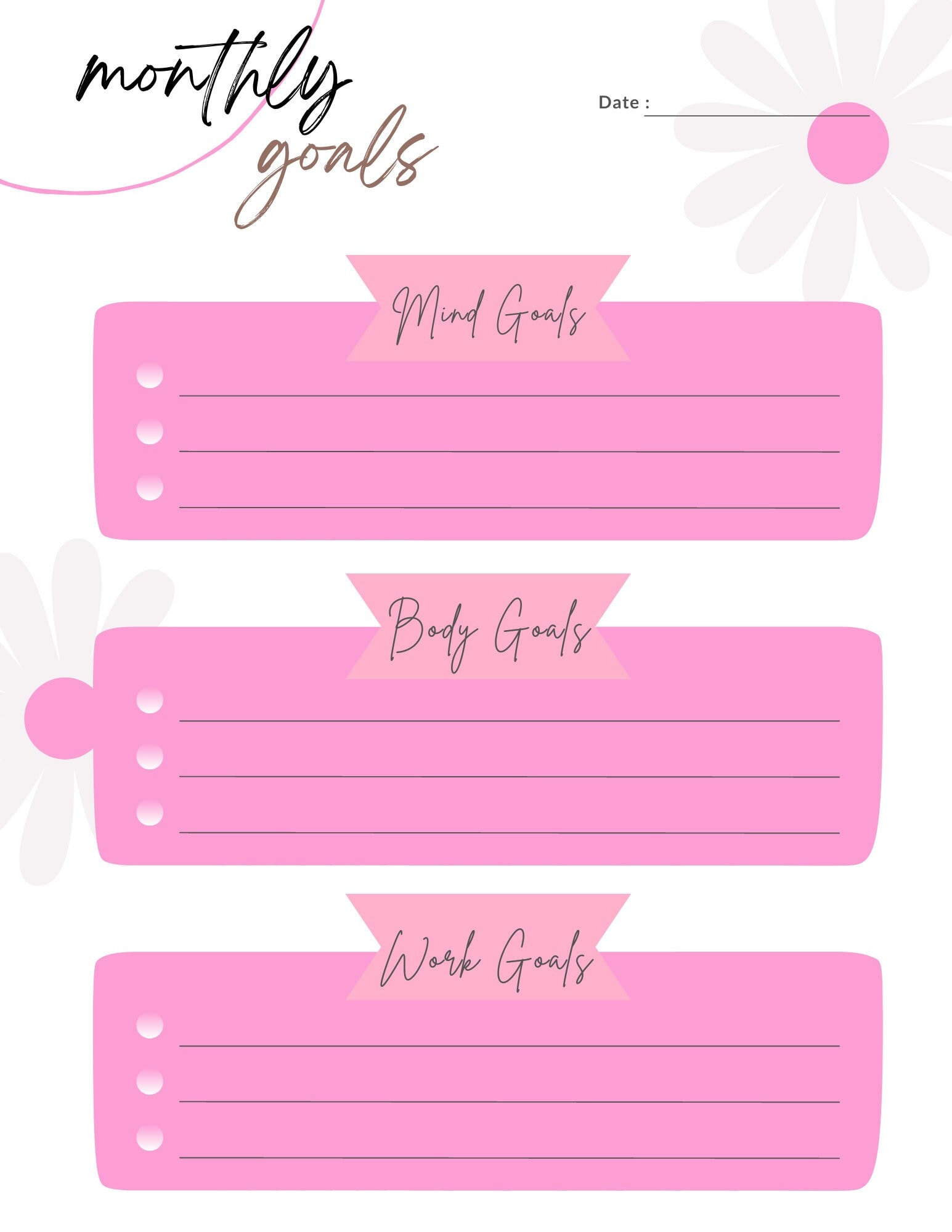 Monthly Goals Printable Etsy