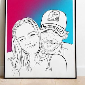 Custom Couple Line Art Portrait, Custom Wedding Gift, 1 Year Anniversary Gift for Boyfriend, Custom Portrait from Photo, Custom Drawing