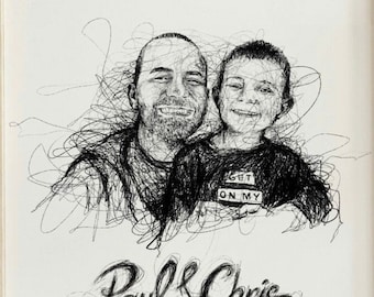 Daddy and me Line Drawing, Personalised Father's Day gift, Daddy and Children Portrait, Personalized Illustration Gift, First Fathers Day