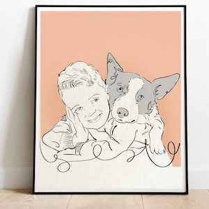 Disegno di contorno di un animale domestico, schizzo da una foto, ritratto di cane personalizzato, idea regalo per gli amanti dei cani, ritratto disegnato a mano, commissione di arte lineare minimalista