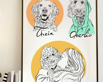 Tierportrait: Hund & Katze Umriss Zeichnung (Digitale Datei)