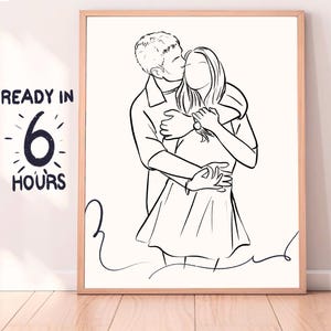 Personalized line drawing from photo, Custom Line Drawing Portrait, Custom Minimalist Portrait, Last Minute Gift One Line Drawing Couple