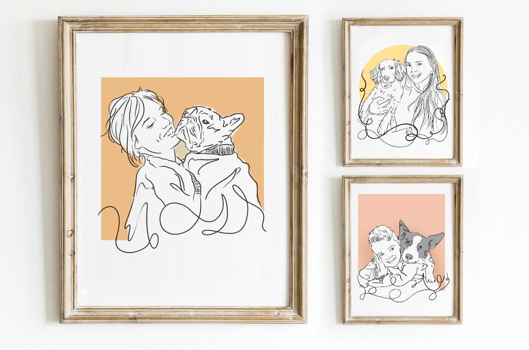 Custom Pet Portrait Line Art, Pet Outline Portrait, Custom Dog Line, Line Dog Art, Custom Couple