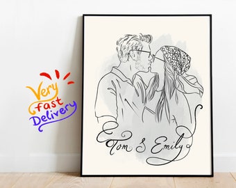 Personalized drawing, Custom one line drawing, Custom Family Portrait with Pets, Custom Dog Portrait, Custom Line Drawing Couple, Drawing