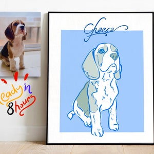 Custom Line Drawing Pet Portrait, Dog Portrait Custom Painting Digital, Line Art Illustration Print, Pet Sketch From Photo, Cat Outlin