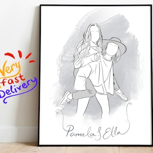 Disegno personalizzato, ritratto da foto, disegno per fidanzato, regalo per il primo anniversario, regalo lesbico, regalo per lui, disegno personalizzato, schizzo