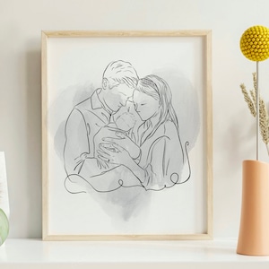 Family Portrait Illustration, Custom minimal line drawing, Couple line art portrait from photo, Line art portrait for family, family drawing