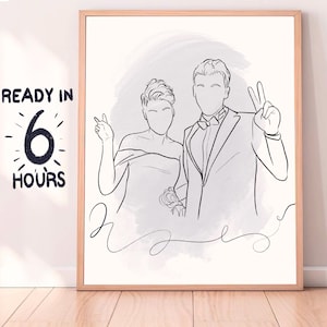 Drawing from photo, Draw our wedding photo, Draw my lover and me, Drawing it with a single line, Turn our photo into artistic drawing, Gifts