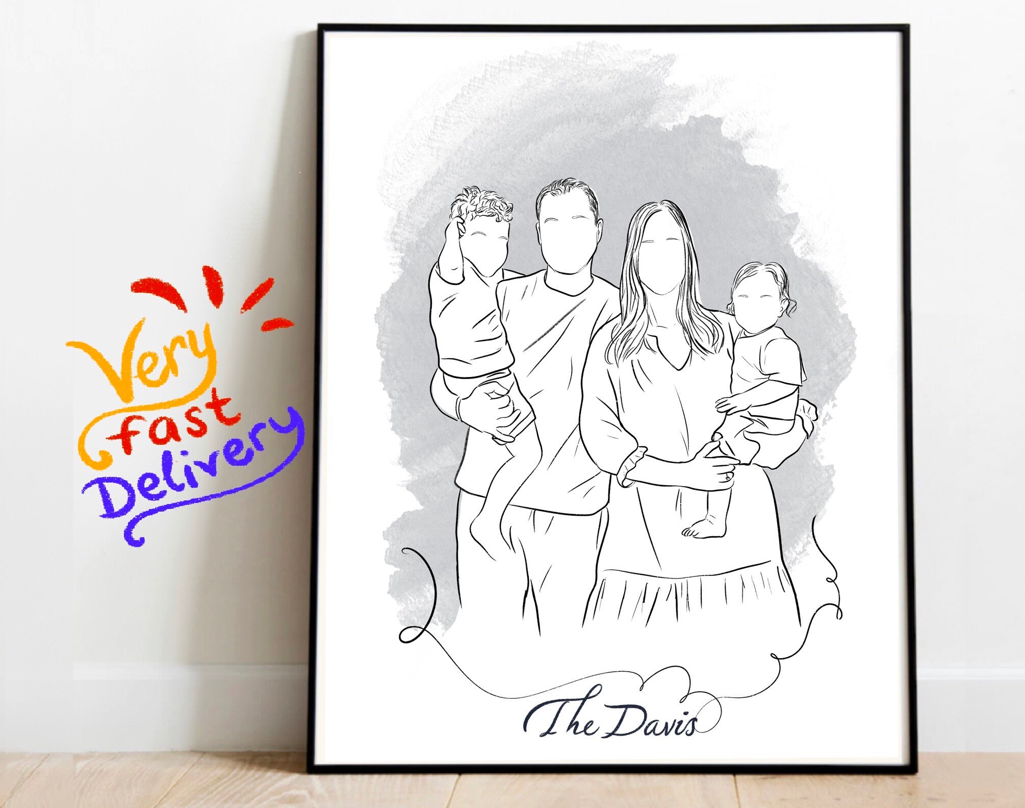 Personalized Family Portrait: Custom Line Art Drawing (digital File) - Etsy