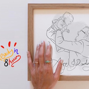 Vaderdagtekening, papa minimalistische tekening, Vaderdagillustratie van foto, aangepast familieportret voor hem, lijntekening voor vaders