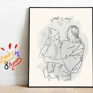 Custom Mother's Day Portrait, Custom Family Portrait, Digital Family Illustration, Digital Mother Day Illustration, Minimalist Gift