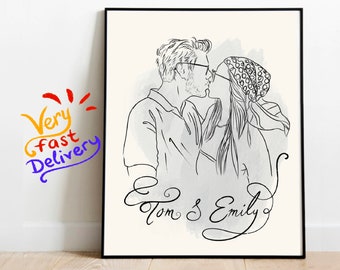 Personalized Drawing, Custom one line drawing, One line portrait, Custom couple  Line portrait, Couple illustration, Hand drawn portrait