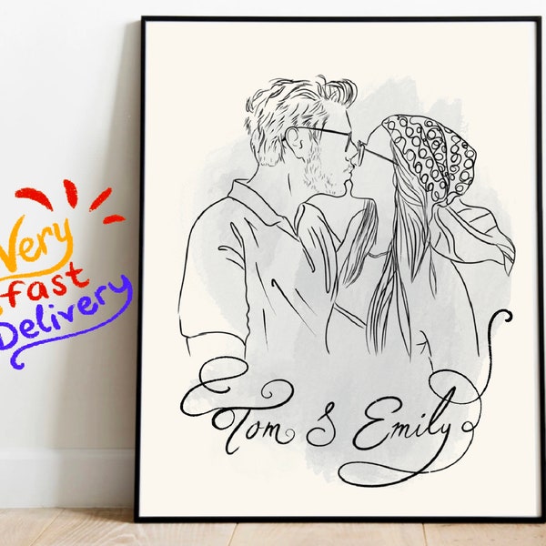 Personalized Drawing, Custom one line drawing, One line portrait, Custom couple  Line portrait, Couple illustration, Hand drawn portrait