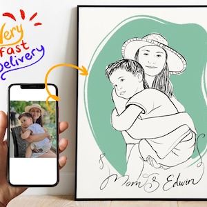 Custom Minimalist Line Portrait: Family, Couple, Engagement (Digital File)