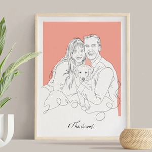 Couple And Dog Drawing, Custom Line Drawing, Drawn From Photo, Pet painting from photo, Make Our Picture, Hand Drawn Digital Portrait