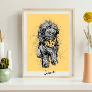Portrait de chien personnalisé en dessin au crayon noir et blanc, illustration dessinée à la main, croquis de chien à partir d&#39;une photo, cadeau chien personnalisé, dessiner son chien