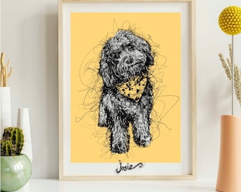 Custom Dog Portrait in Black and White Pencil Drawing, Hand Drawn Illustration, Dog Sketches From Photo, Personalized Dog Gift, Draw His Dog