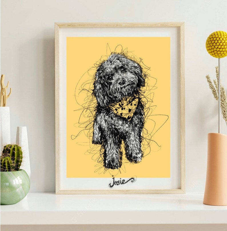 Custom Dog Portrait in Black and White Pencil Drawing, Hand Drawn Illustration, Dog Sketches From Photo, Personalized Dog Gift, Draw His Dog image 1