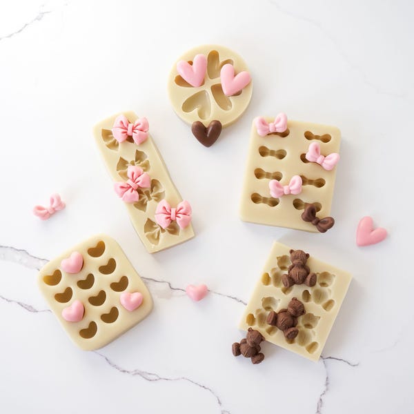 Mini Silicone Mold - Heart, Ribbon Bow, Bear | Mini Chocolate Mold | Mini Silicone Soap Mold | Mini Candle Mold | Epoxy Resin Mold