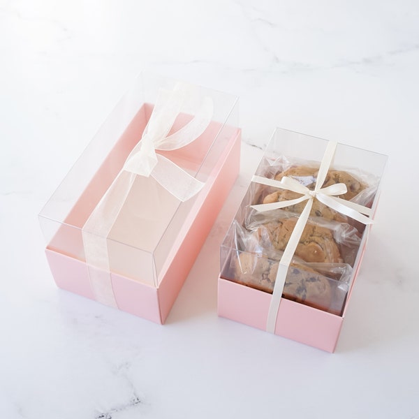 Pink Cookie Box with Clear Lid | Pack of 5 | Cookie Boxes | Pastry Boxes | Bakery Boxes | Dessert Boxes | Gift Boxes | Favor Boxes