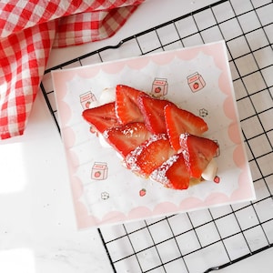 Strawberry Milk Deli Paper - Mini | 50 Sheets | 7" x 6 1/2" Coated Parchment Paper | Food Wrapping Paper | Food Liner | Bento Cake Liner