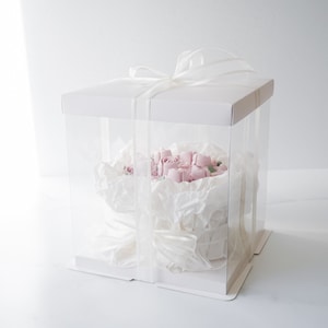 Clear Cake Box in White | Pack of 5 | 8 1/2&quot; x 8 1/2&quot; x 8 5/8&quot; Tall Cake Boxes | Dessert Box | Bakery Boxes | Birthday Cake Boxes