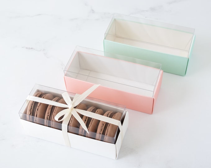 Mini Macaron Box with Clear Lid | Pack of 5 | Small Cookie Boxes | Pastry Boxes | Bakery Boxes | Dessert Boxes | Gift Boxes | Favor Boxes