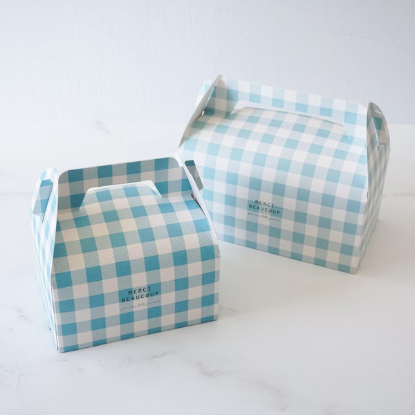 Blue Gingham Gable Boxes | Pack of 5 | Cookie Boxes | Pastry Boxes | Bakery Boxes | Dessert Boxes | Gift Boxes | Favor Boxes