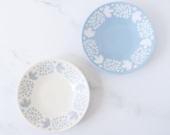 Mino Ware Small Plate - Birds & Plants | Small Dessert Plate | Side Plates | Appetizer Plate | Made in Japan