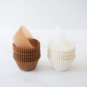Large Cupcake Liners - Pack of 200 | 2 3/16&quot; x 1 7/8&quot; Tall Cupcake Liners | Greaseproof Baking Cups | Muffin Cups | White/Kraft