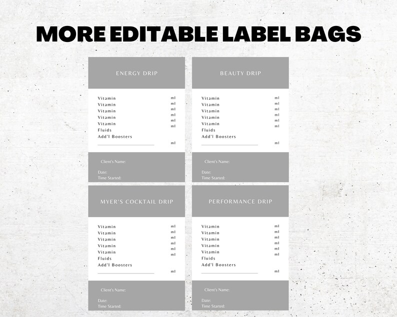 Editable IV Bag Labels Etsy