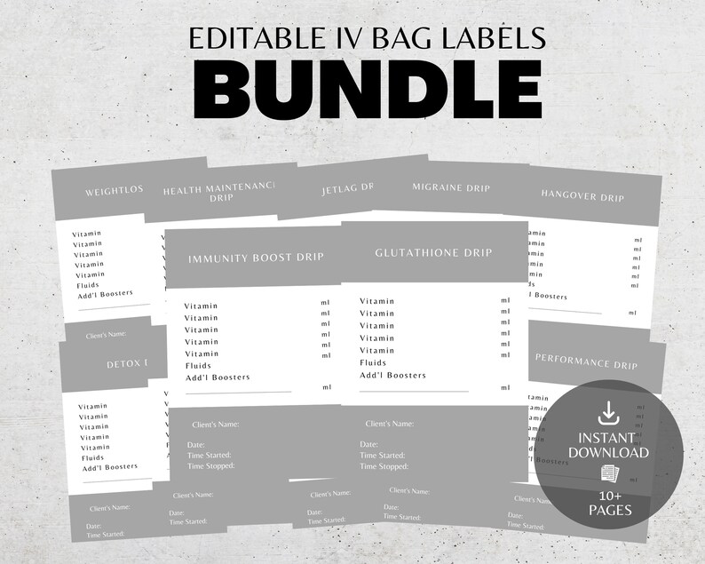 Editable IV Bag Labels Etsy