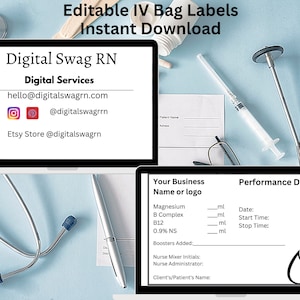 Editable IV Bag Labels, Printable IV Bag Labels, Editable Canva Labels, 4 sizes, PDF